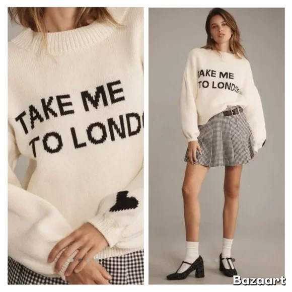 NWT Anthropologie Maeve Take Me To London Graphic Sweater - Picture 10 of 10